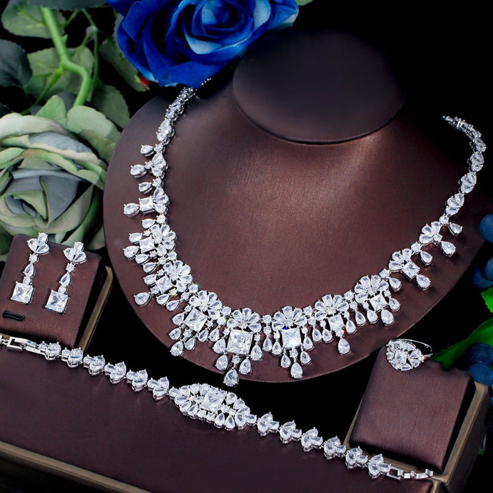 Jewelry Four Pieces Zircon Necklace Bracelet Ring Earrings Suit - Dresses Nova