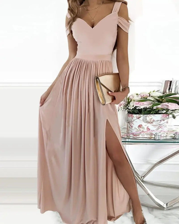 Long Floor Length Elegant Greek Style Pleated Dress - Dresses Nova