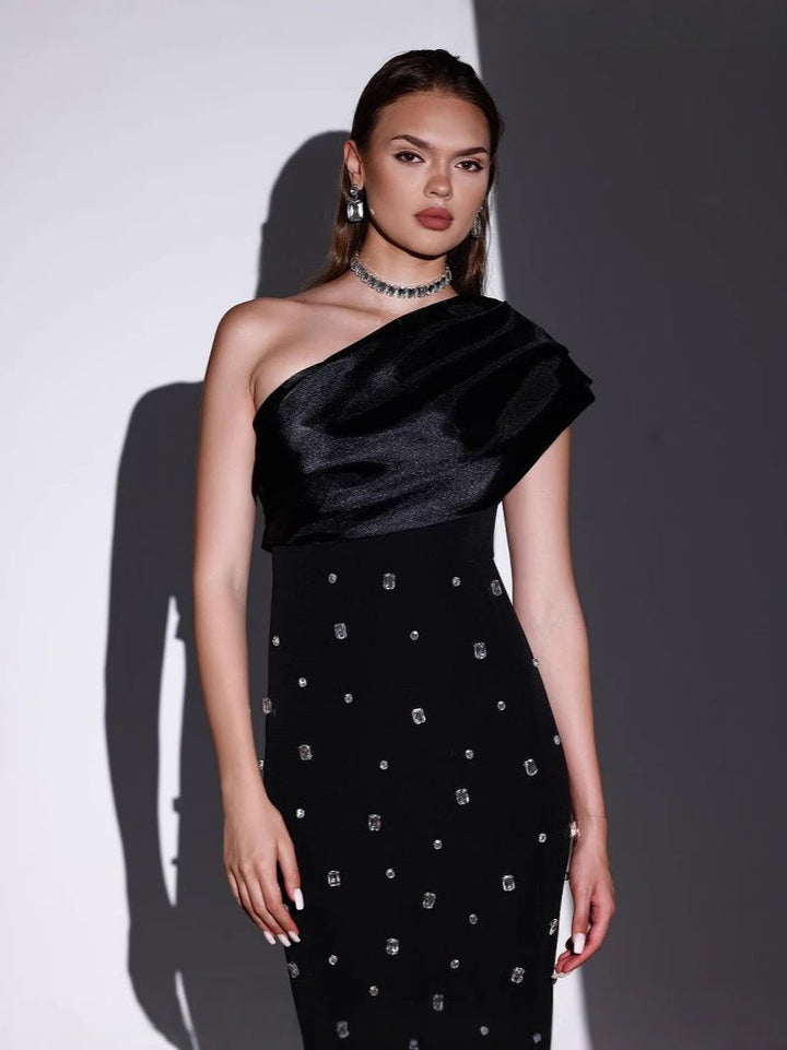 Off - shoulder Diamond Black Evening Dress - Dresses Nova