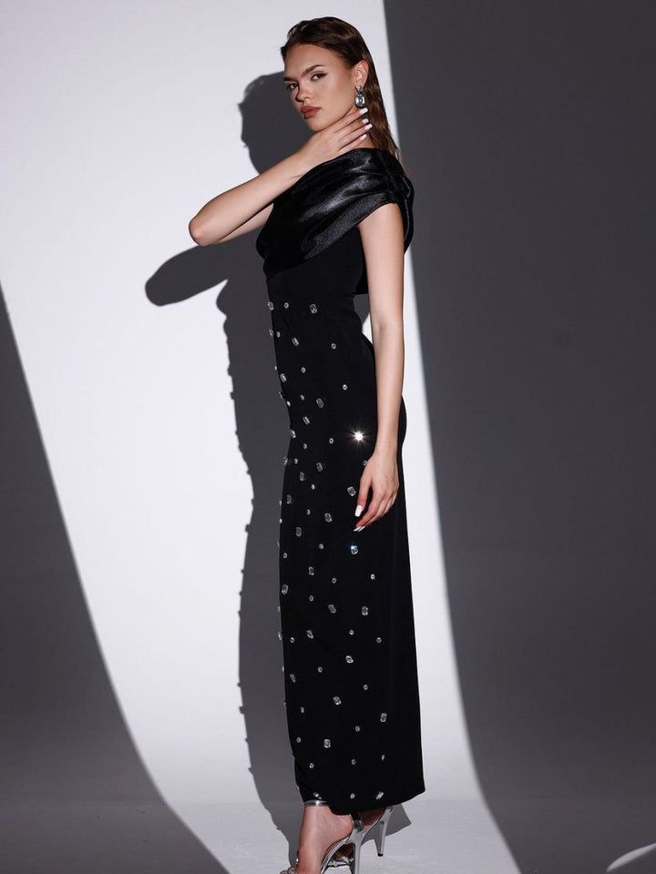 Off - shoulder Diamond Black Evening Dress - Dresses Nova