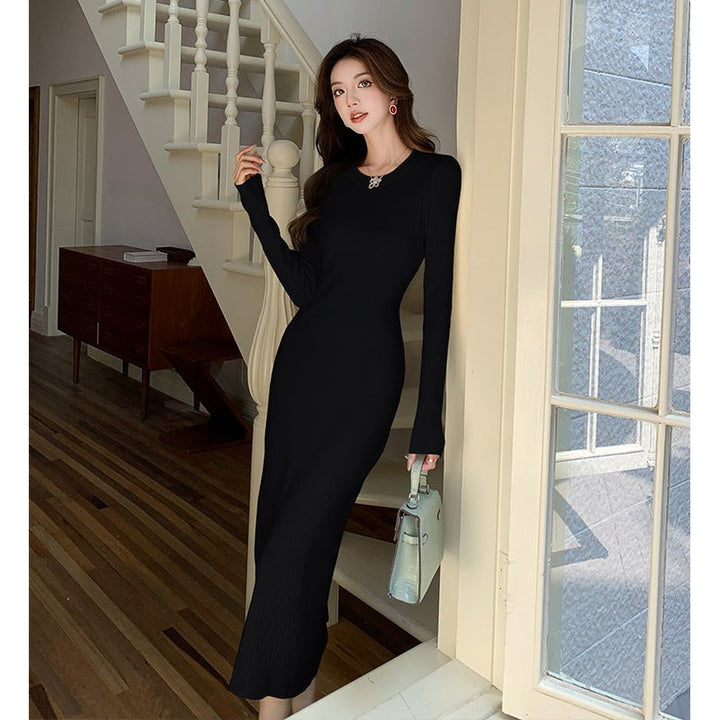 Over - the - knee Round Neck Woolen Skirt Women - Dresses Nova