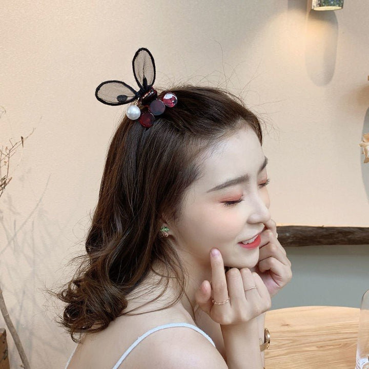 Polka Dot Lace Rabbit Ears Clip Bangs Broken Hairpin Pearl Hairpin - Dresses Nova