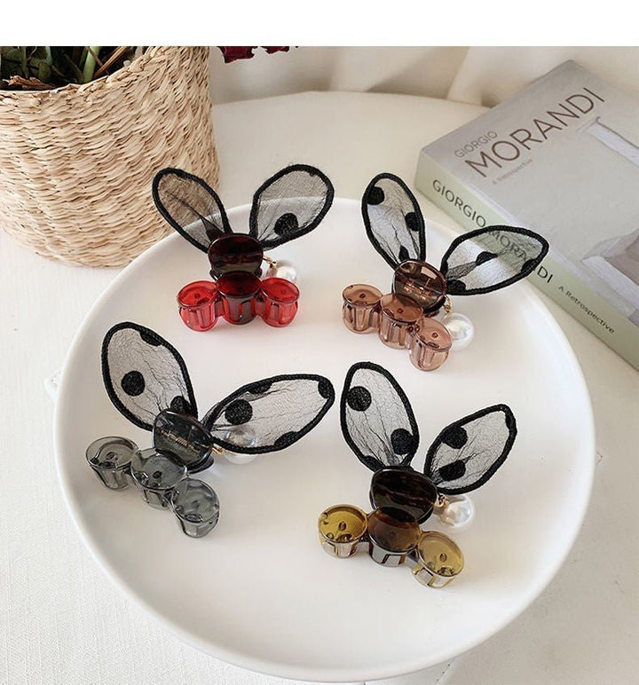 Polka Dot Lace Rabbit Ears Clip Bangs Broken Hairpin Pearl Hairpin - Dresses Nova