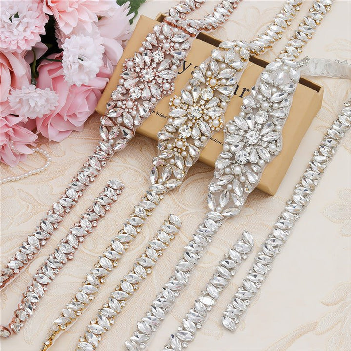 Rhinestone Applique Wedding Dress Waist Jewelry - Dresses Nova