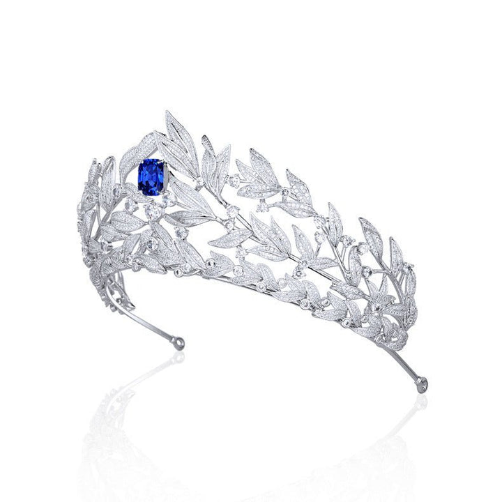 Sapphire Crown Copper Micro Inlay AAA Zircon Crown Wedding Headdress - Dresses Nova