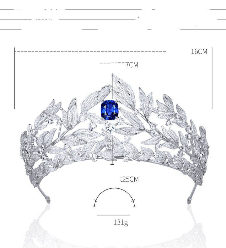 Sapphire Crown Copper Micro Inlay AAA Zircon Crown Wedding Headdress - Dresses Nova