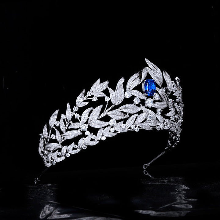 Sapphire Crown Copper Micro Inlay AAA Zircon Crown Wedding Headdress - Dresses Nova