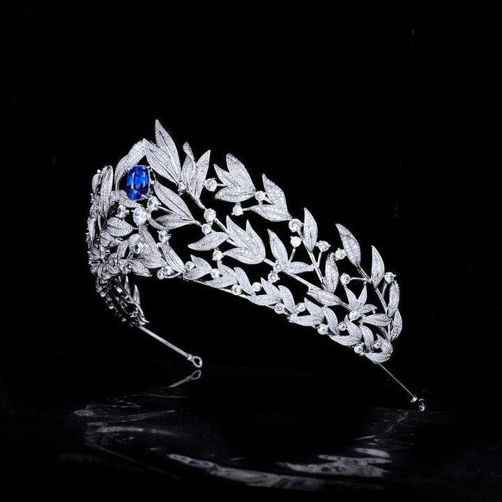 Sapphire Crown Copper Micro Inlay AAA Zircon Crown Wedding Headdress - Dresses Nova