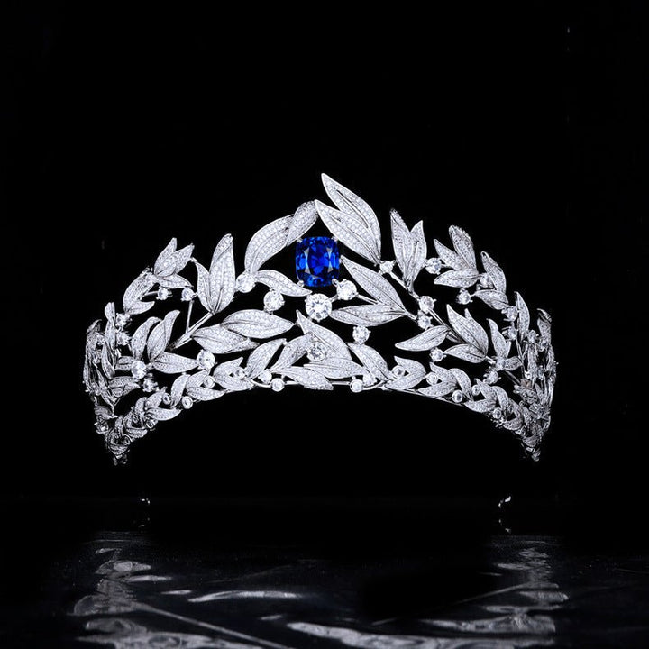 Sapphire Crown Copper Micro Inlay AAA Zircon Crown Wedding Headdress - Dresses Nova