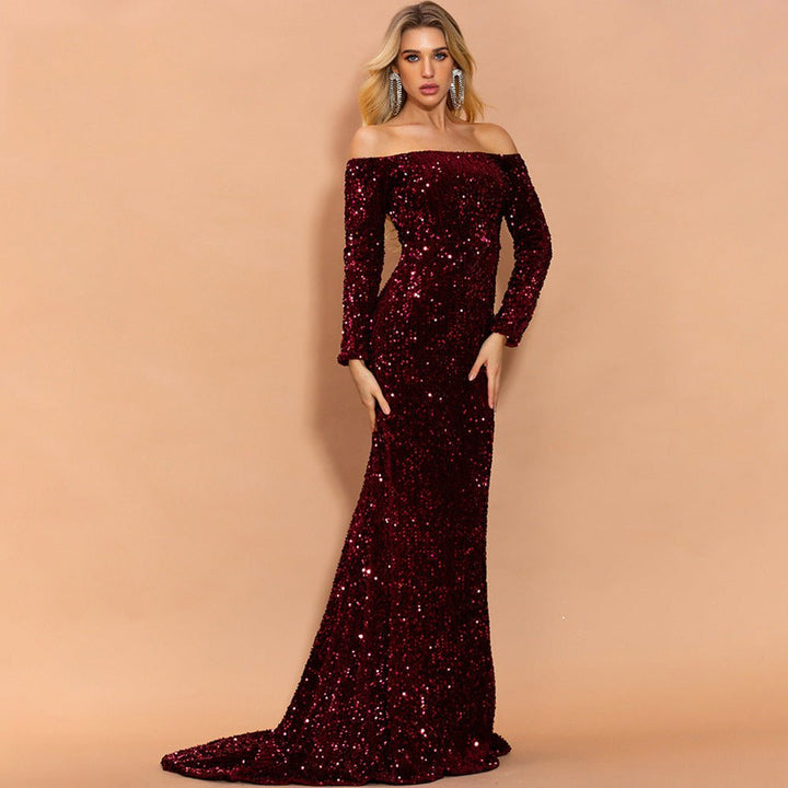 Sexy Strapless Long Sleeve Sequins Party Evening Dress - Dresses Nova