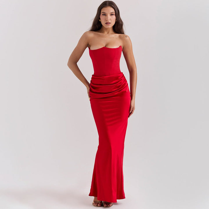 Slim - fit Backless Velvet Evening Gown - Dresses Nova