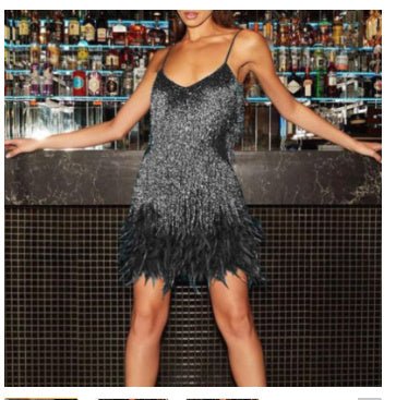 Tassel Sequins Feather Stitching Dress 2024 - Dresses Nova