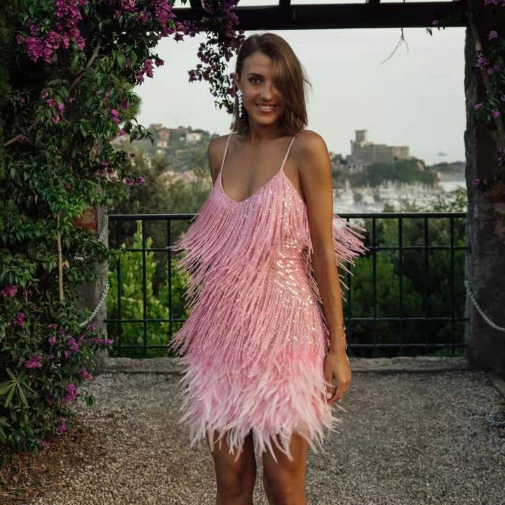 Tassel Sequins Feather Stitching Dress 2024 - Dresses Nova