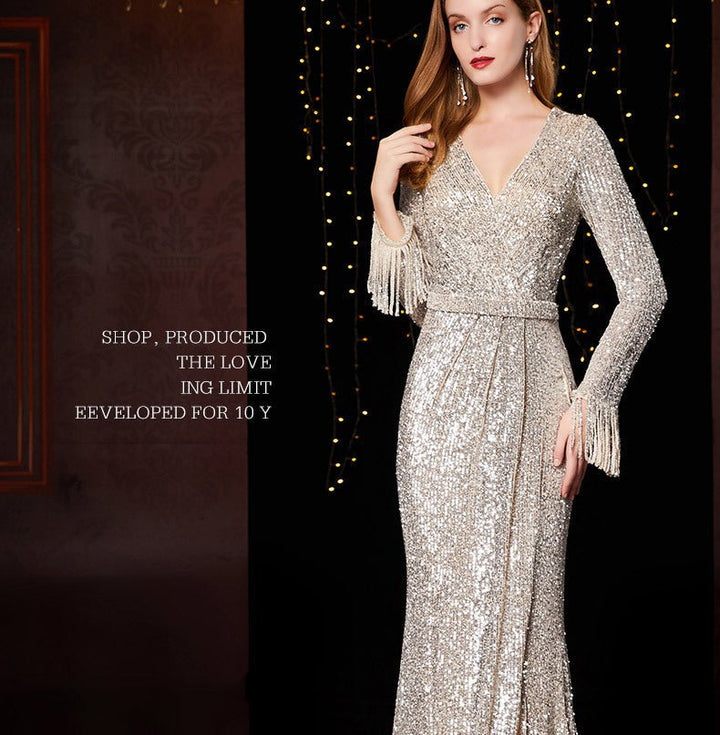 Temperament Banquet Ladies Sequined Annual Meeting Host Long Evening Dress - Dresses Nova