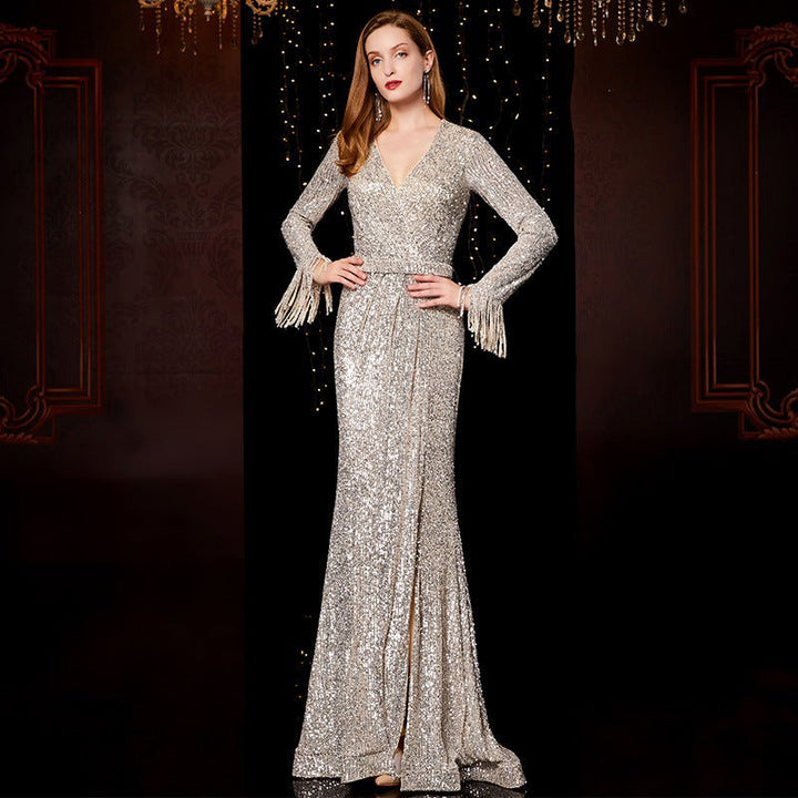 Temperament Banquet Ladies Sequined Annual Meeting Host Long Evening Dress - Dresses Nova