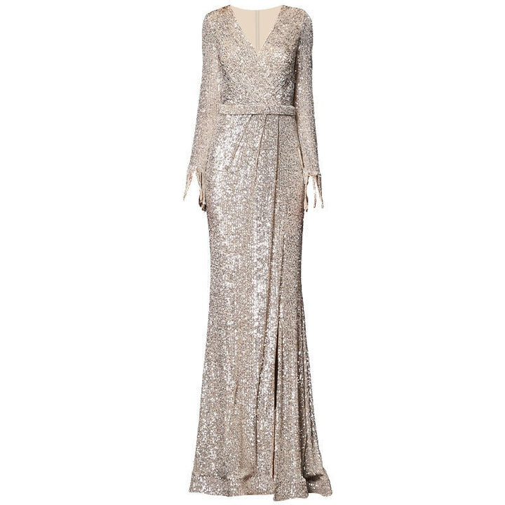 Temperament Banquet Ladies Sequined Annual Meeting Host Long Evening Dress - Dresses Nova