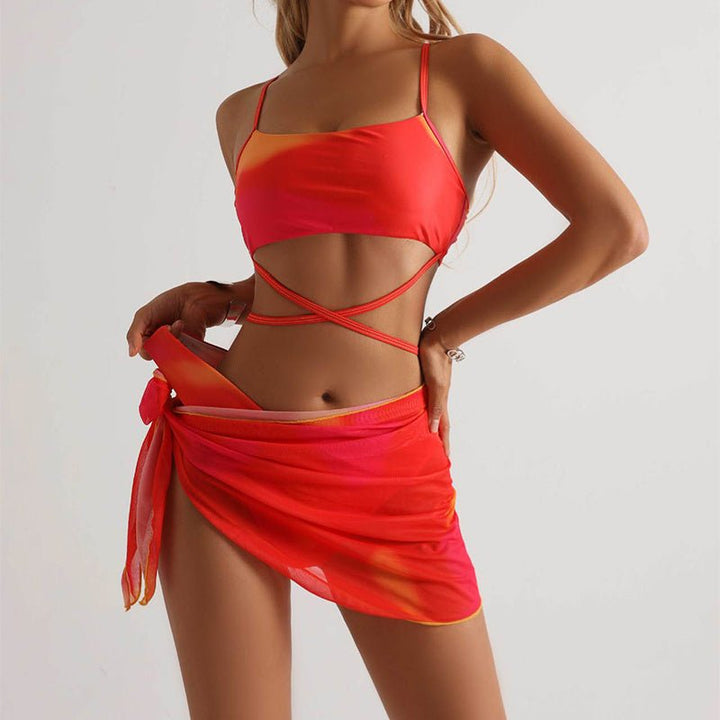 Tie Dye Print Bikini With Short Skirt - Dresses Nova
