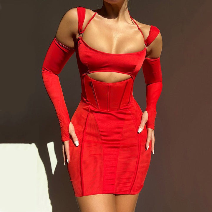 Tight dress fashion backless transparent mesh hip skirt - Dresses Nova