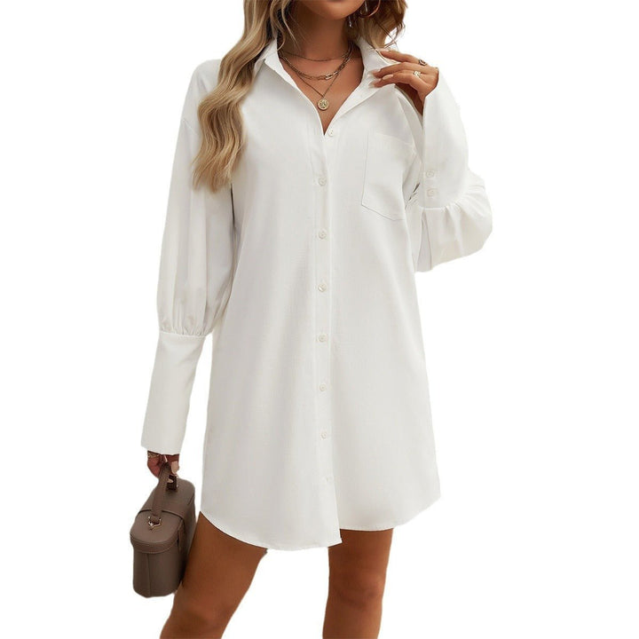 Women's Casual Solid Color Shirt Dress - Dresses Nova