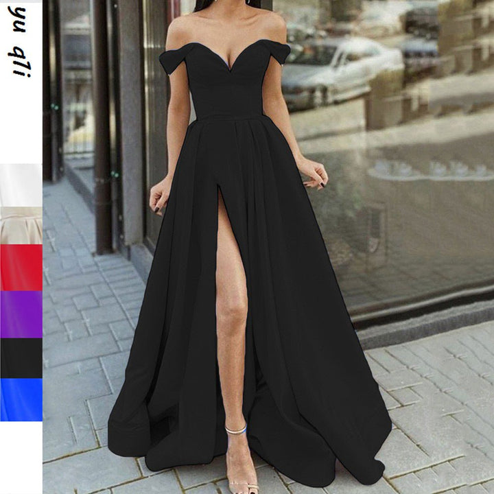 Women's Clothing Multi - color Tube Top V - neck Backless Large Swing Split Sleeveless Dress - Dresses Nova