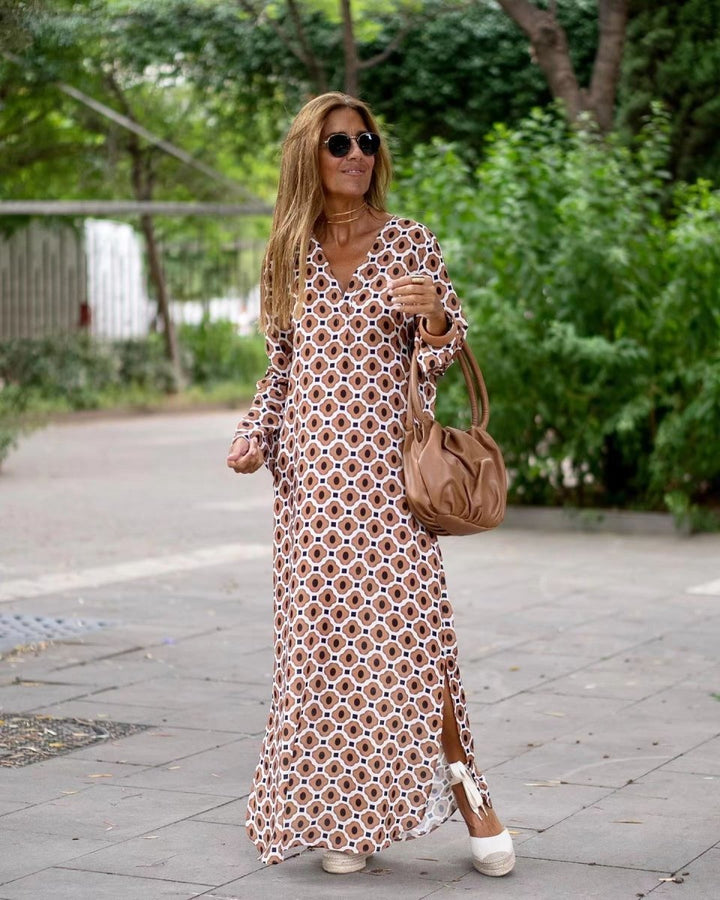 Women's geometric print long summer dress - Dresses Nova