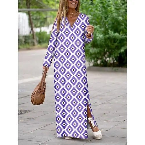 Women's geometric print long summer dress - Dresses Nova