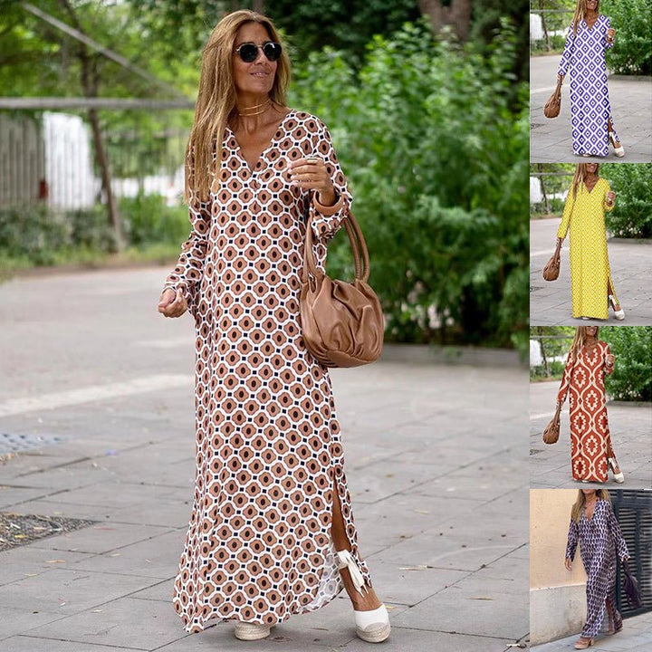 Women's geometric print long summer dress - Dresses Nova