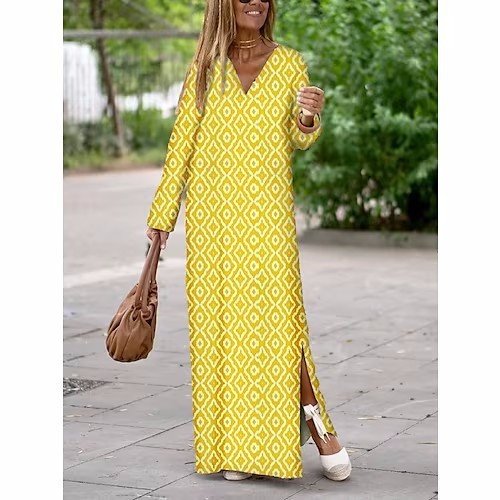 Women's geometric print long summer dress - Dresses Nova