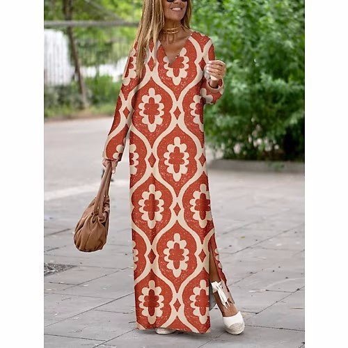 Women's geometric print long summer dress - Dresses Nova