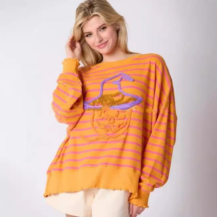 Women's Halloween Embroidered Sweater Loose Casual Top - Dresses Nova