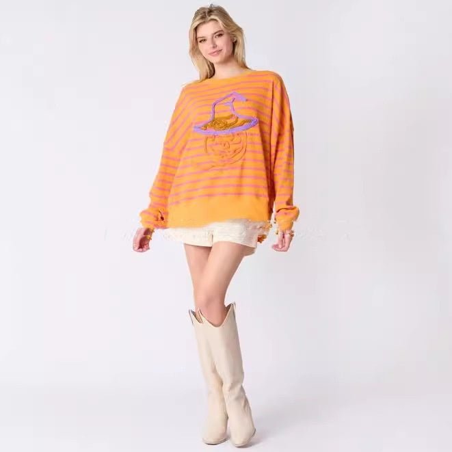 Women's Halloween Embroidered Sweater Loose Casual Top - Dresses Nova