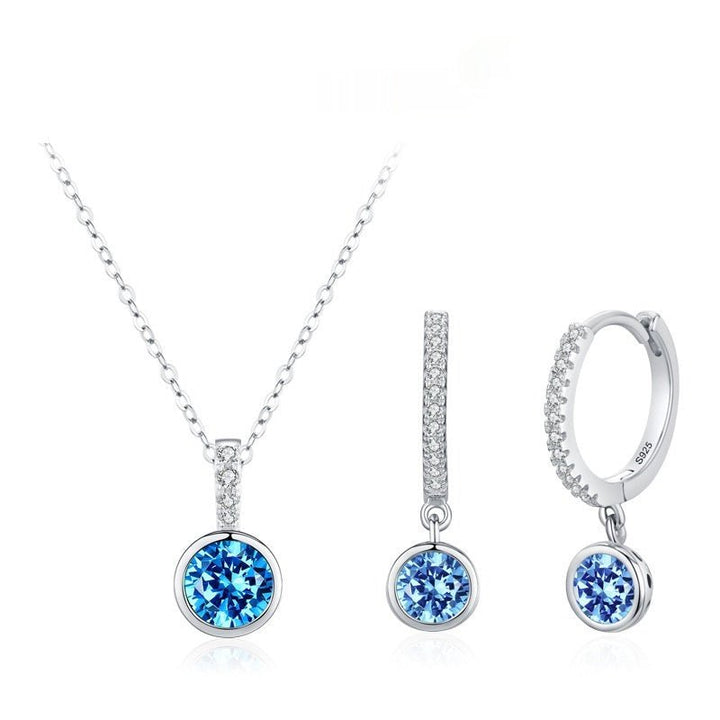 Women's Light Luxury Sea Blue Artificial Diamond Earrings Necklace - Dresses Nova