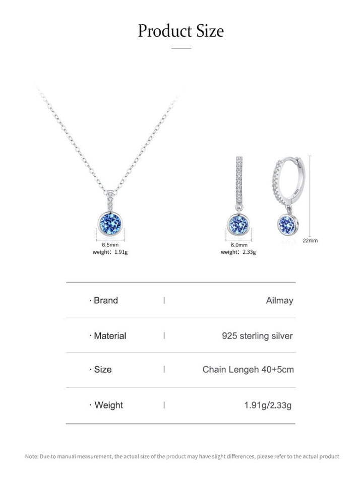 Women's Light Luxury Sea Blue Artificial Diamond Earrings Necklace - Dresses Nova