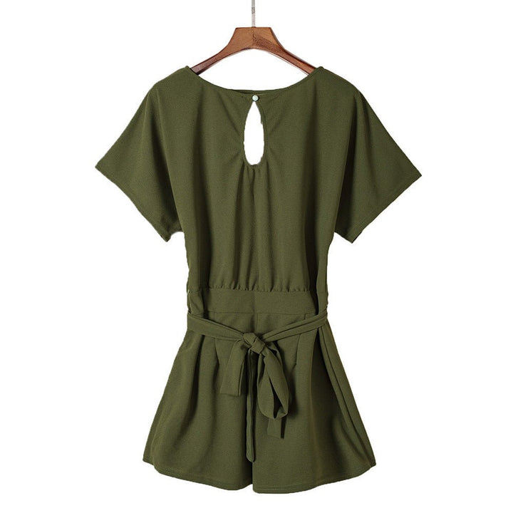 Women's Round Neck Short - sleeved Lace - up Jumpsuit - Dresses Nova