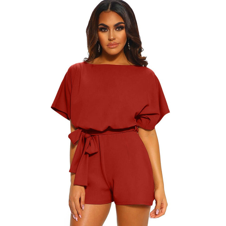 Women's Round Neck Short - sleeved Lace - up Jumpsuit - Dresses Nova