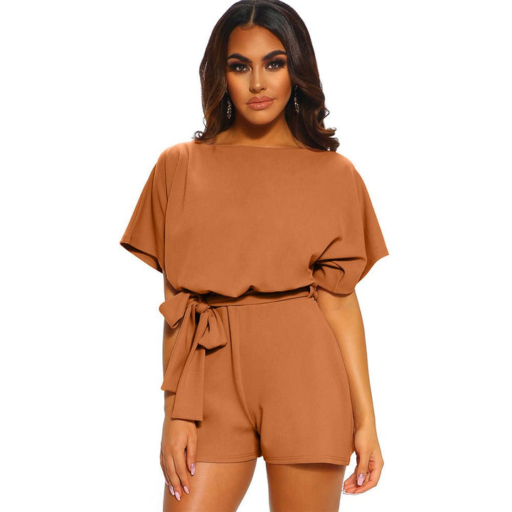 Women's Round Neck Short - sleeved Lace - up Jumpsuit - Dresses Nova