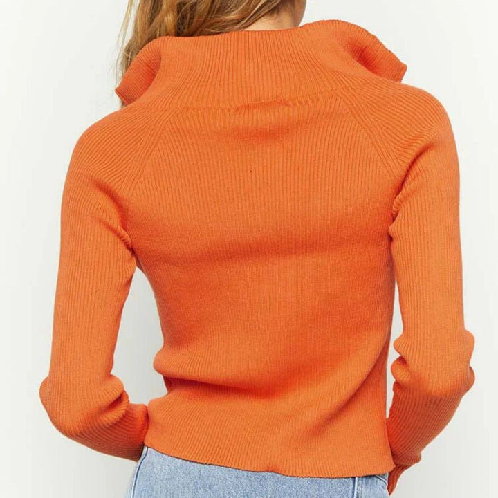 Women's Stand Collar Knitted Zipper Sweater Coat - Dresses Nova