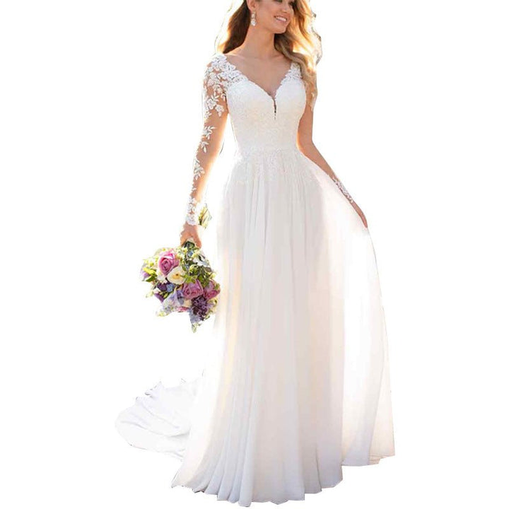 Backless Deep V-neck Wedding Dress-Dresses Nova