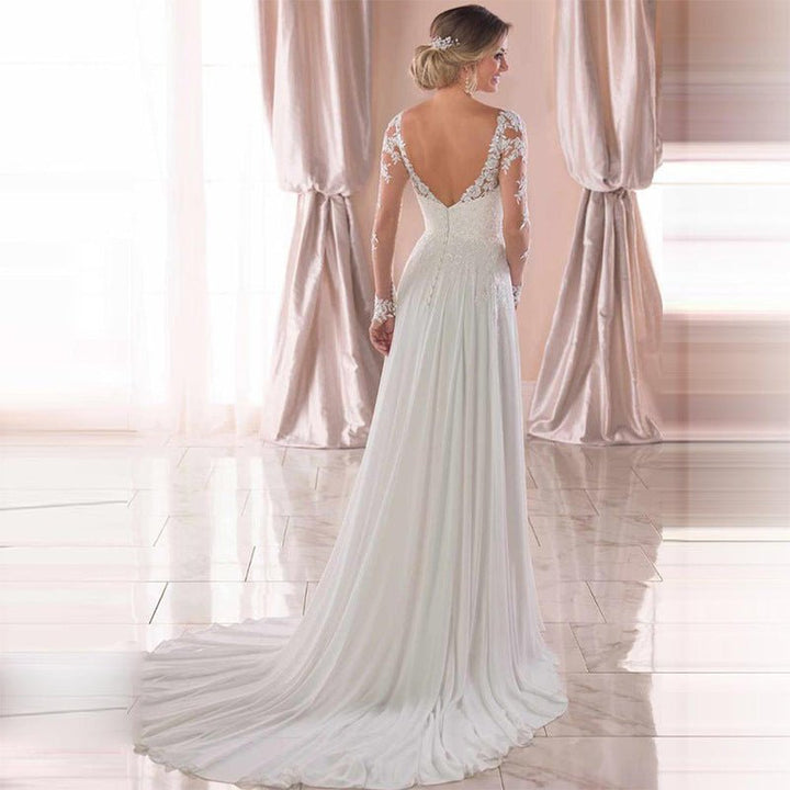 Backless Deep V-neck Wedding Dress-Dresses Nova