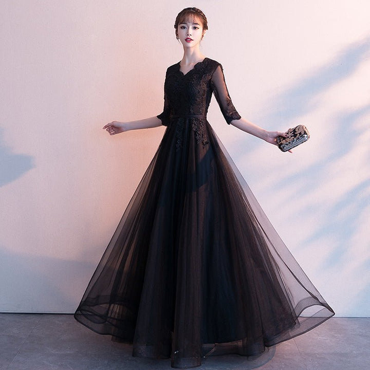 Banquet Elegant Long Black Ladies Annual Meeting Dress-Dresses Nova