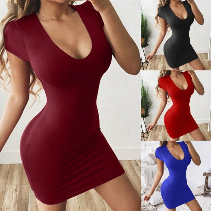 Buttocks Solid Color Short-sleeved Dress-Dresses Nova