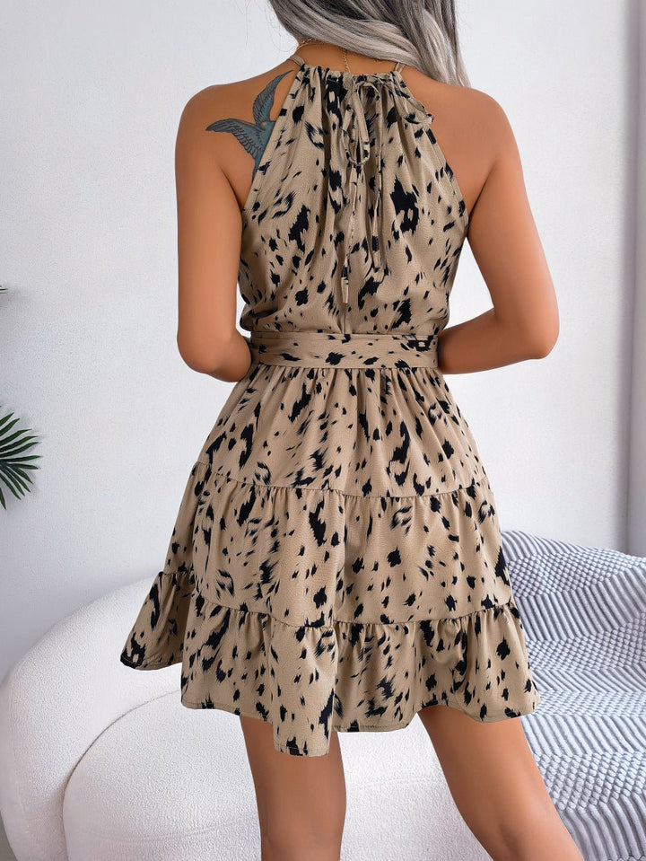 Casual Leopard Print Ruffled Swing Dress-Dresses Nova