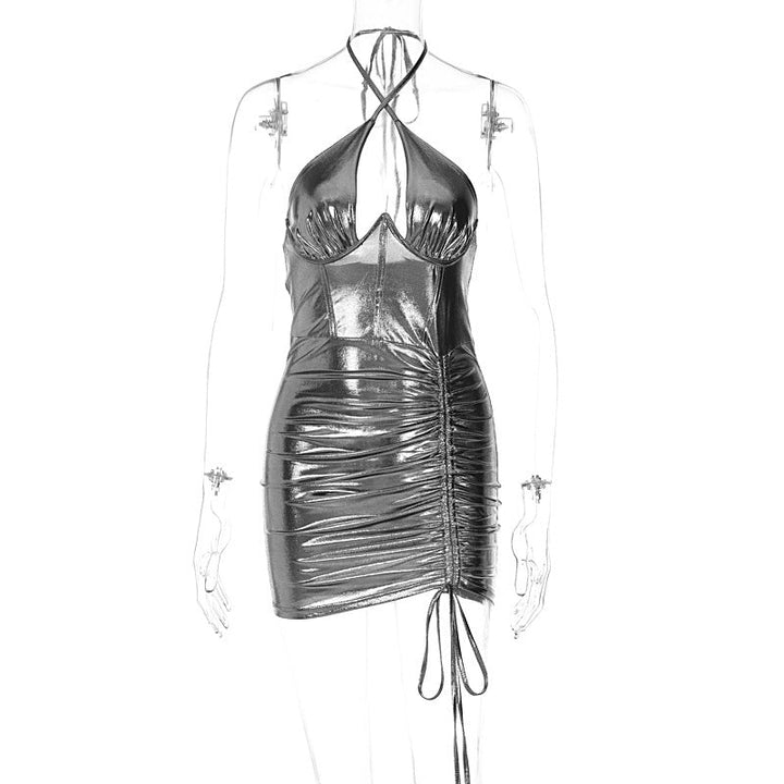 Hollow-out Halter Lace Pleated Dress-Dresses Nova