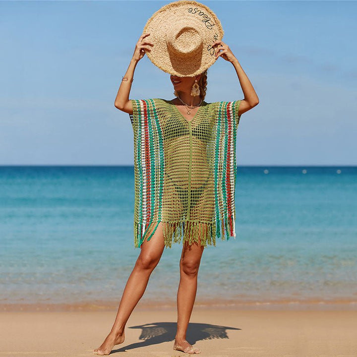 Knitted Colorful Striped Beach Blouse-Dresses Nova