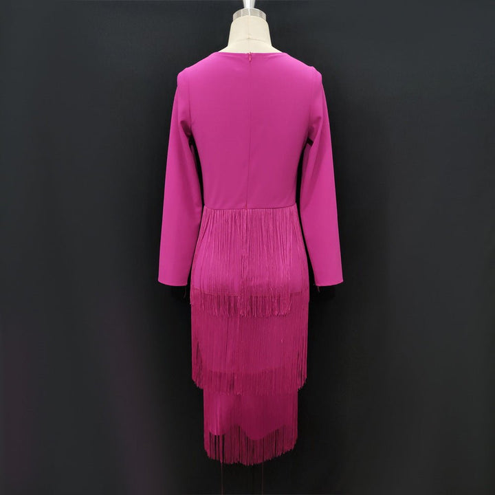 Long-sleeved fringed dress-Dresses Nova