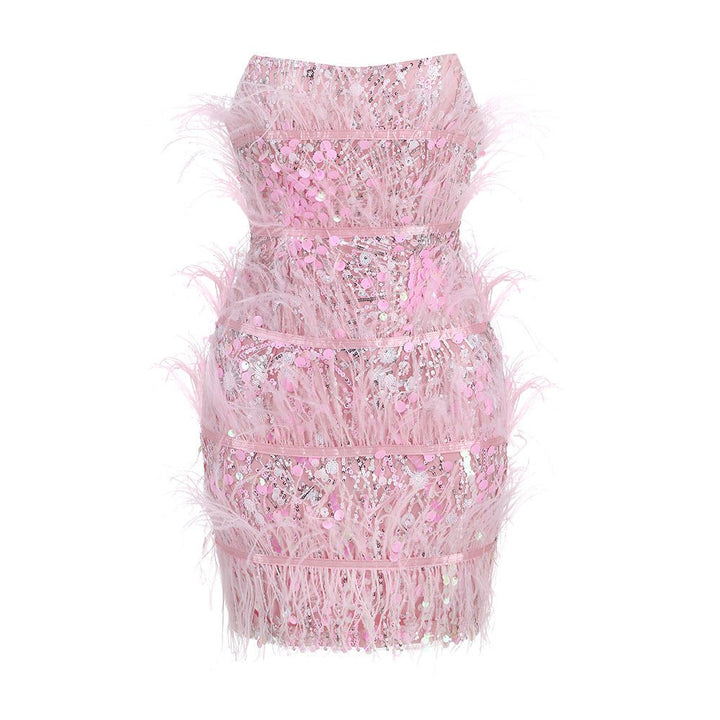 Sequined Feather Stitching Short Dress Party Dress-Dresses Nova