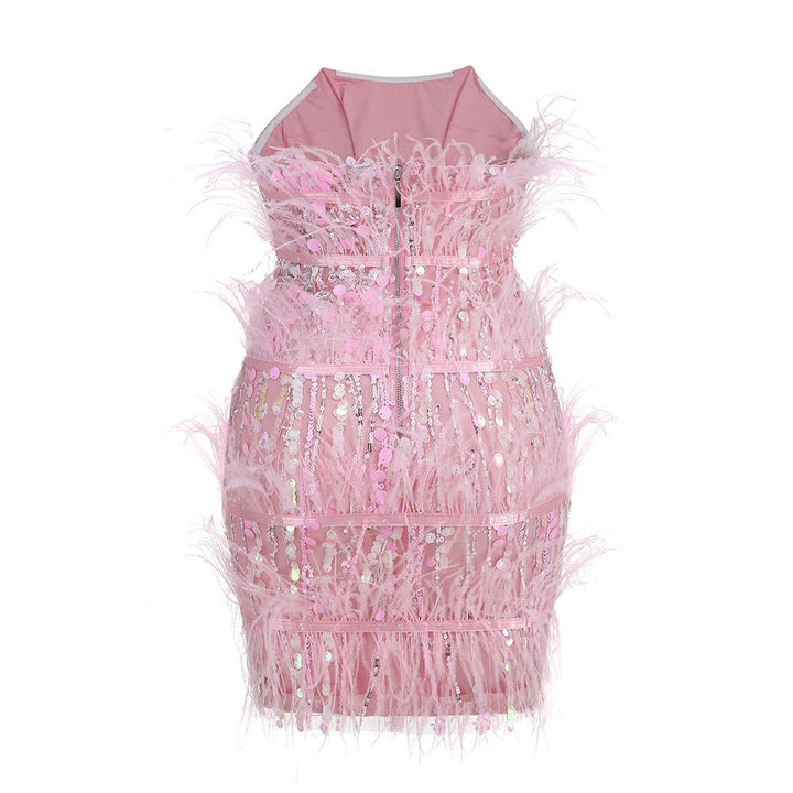 Sequined Feather Stitching Short Dress Party Dress-Dresses Nova