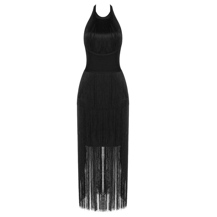 Sleeveless Backless Slim Long Dress With Fringe Meter-Dresses Nova
