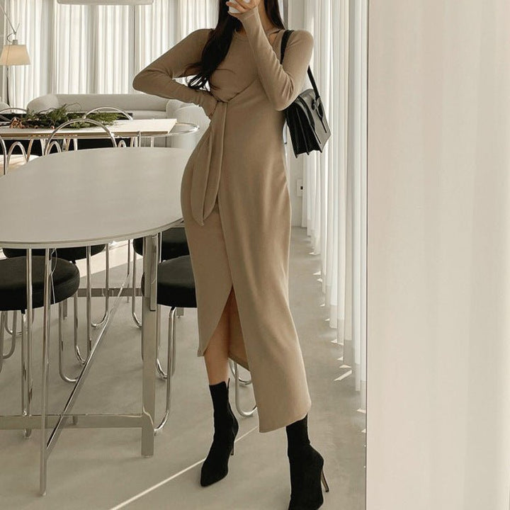 Slim Fitting Collarbone Style Mid Length Dress-Dresses Nova