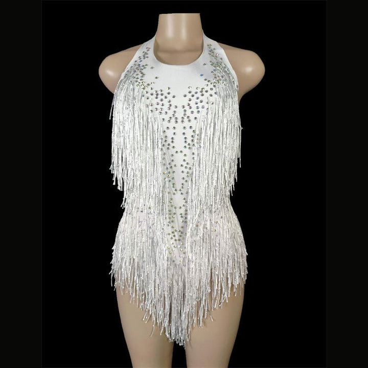 Sparkly Crystals Fringe Bodysuit-Dresses Nova